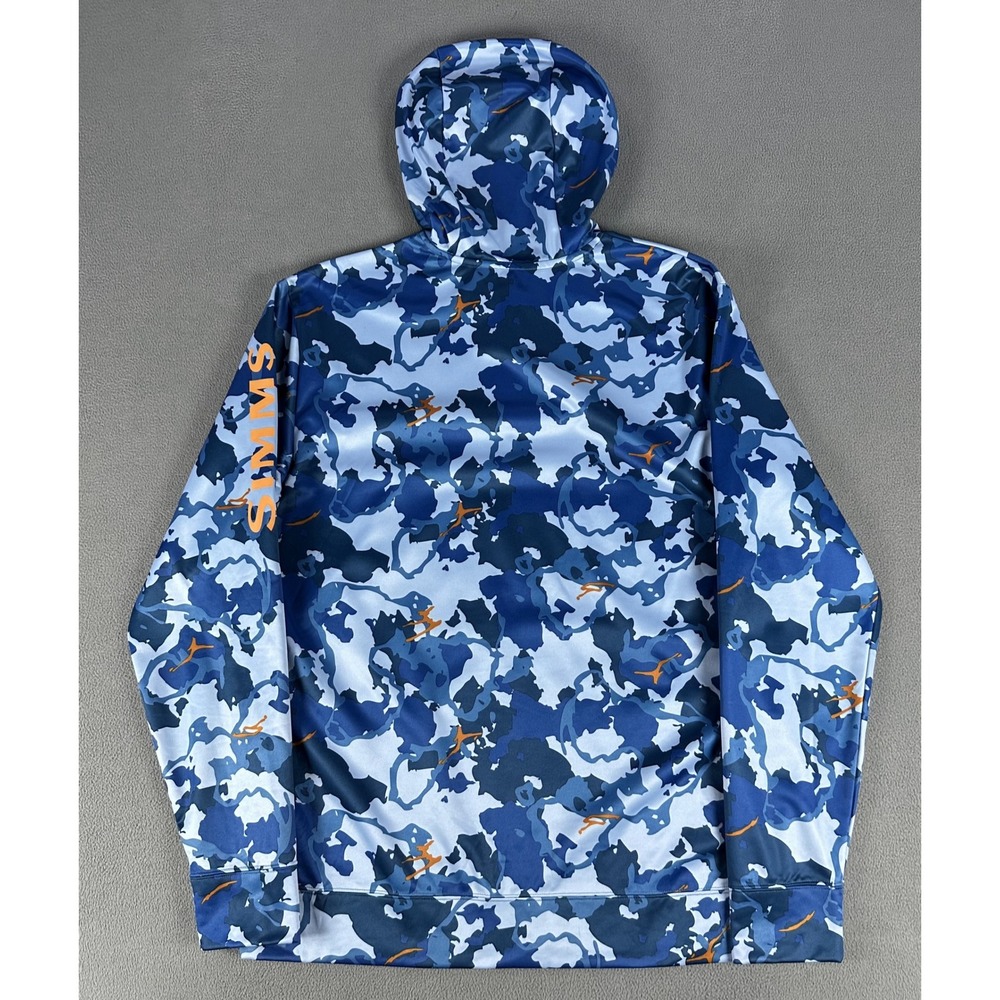 Simms Challenger Hoodie Mens Medium Blue Camo Performance Fishing Outdoor - Picture 2 of 8